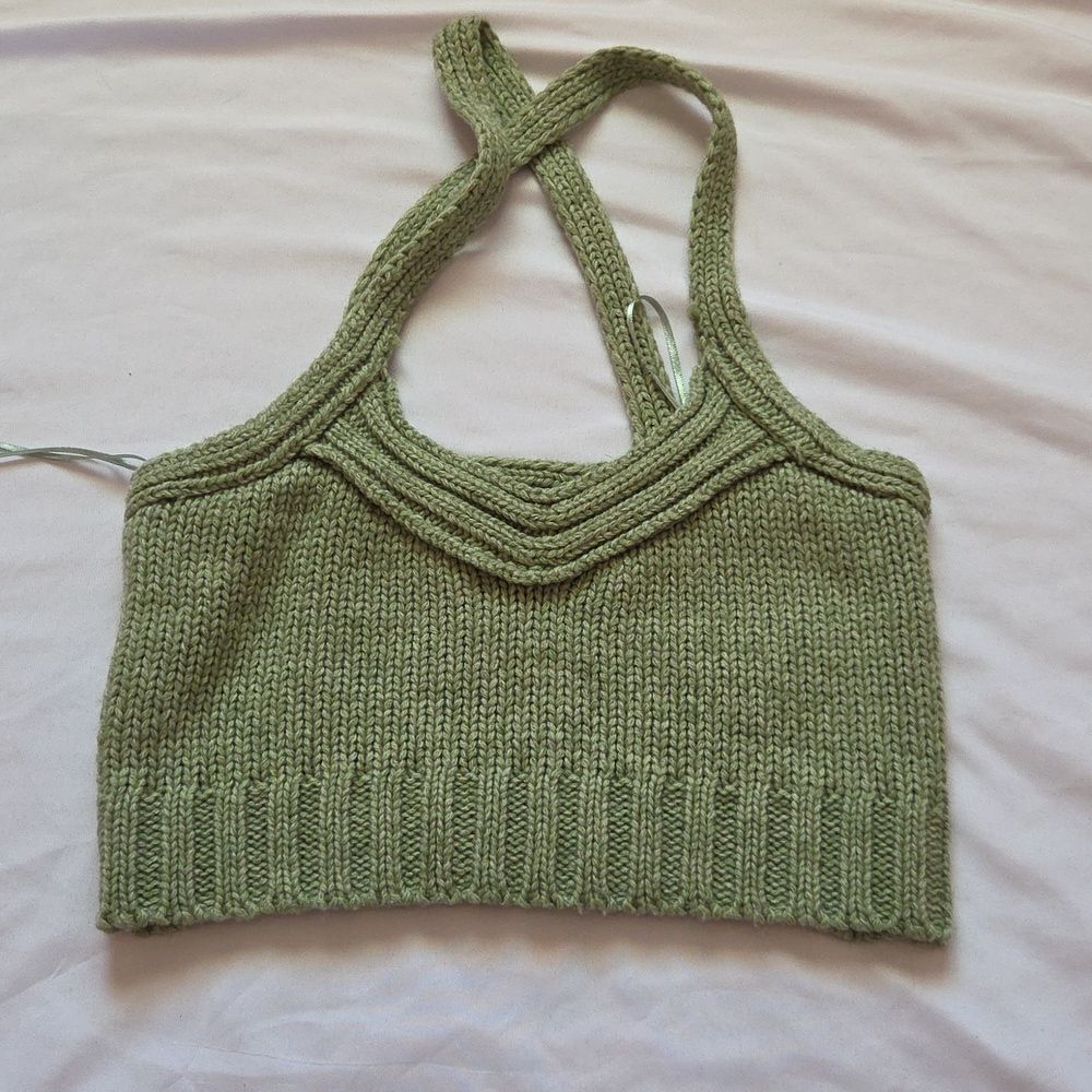 Green Knit Crop Top Tank Top Size XS Wool Blend